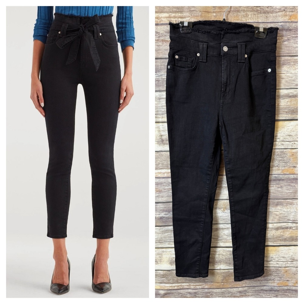 7 For All Mankind Jeans 28 Paperbag Ankle Skinny Jeans Frayed High Waist NO BELT